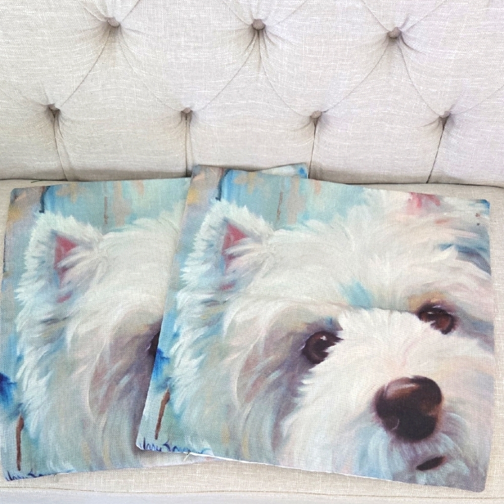 White Westie West Highland Terrier Dog Print Throw Pillowcovers New
